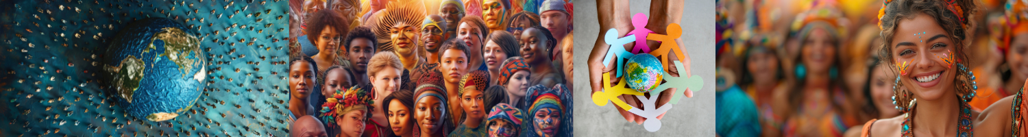 Cultural inclusion month banner with photos of the earth and different people from different cultures