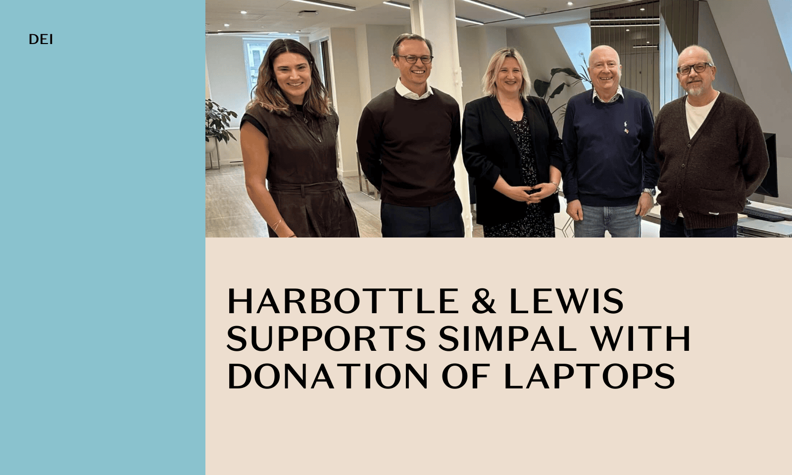 A group of white, mixed gender collegues stnading an office